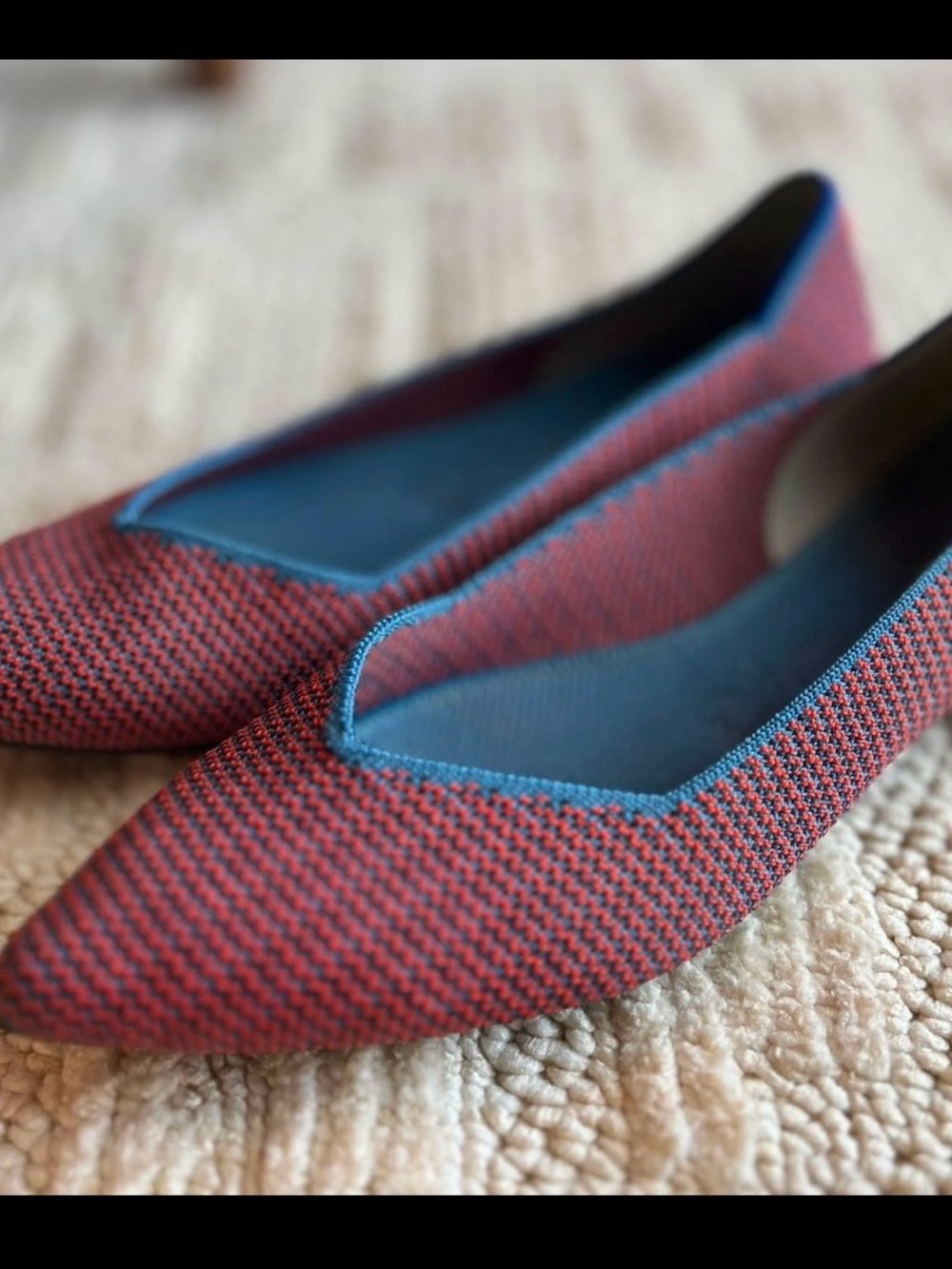 Rare - Rothy’s The Point flats in Red Blue tangerine triple stitch - retired.